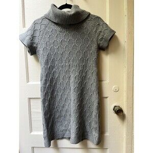 Banana Republic Sweater Dress M Merino Wool Gray Cable Knit Midi Preppy Academic